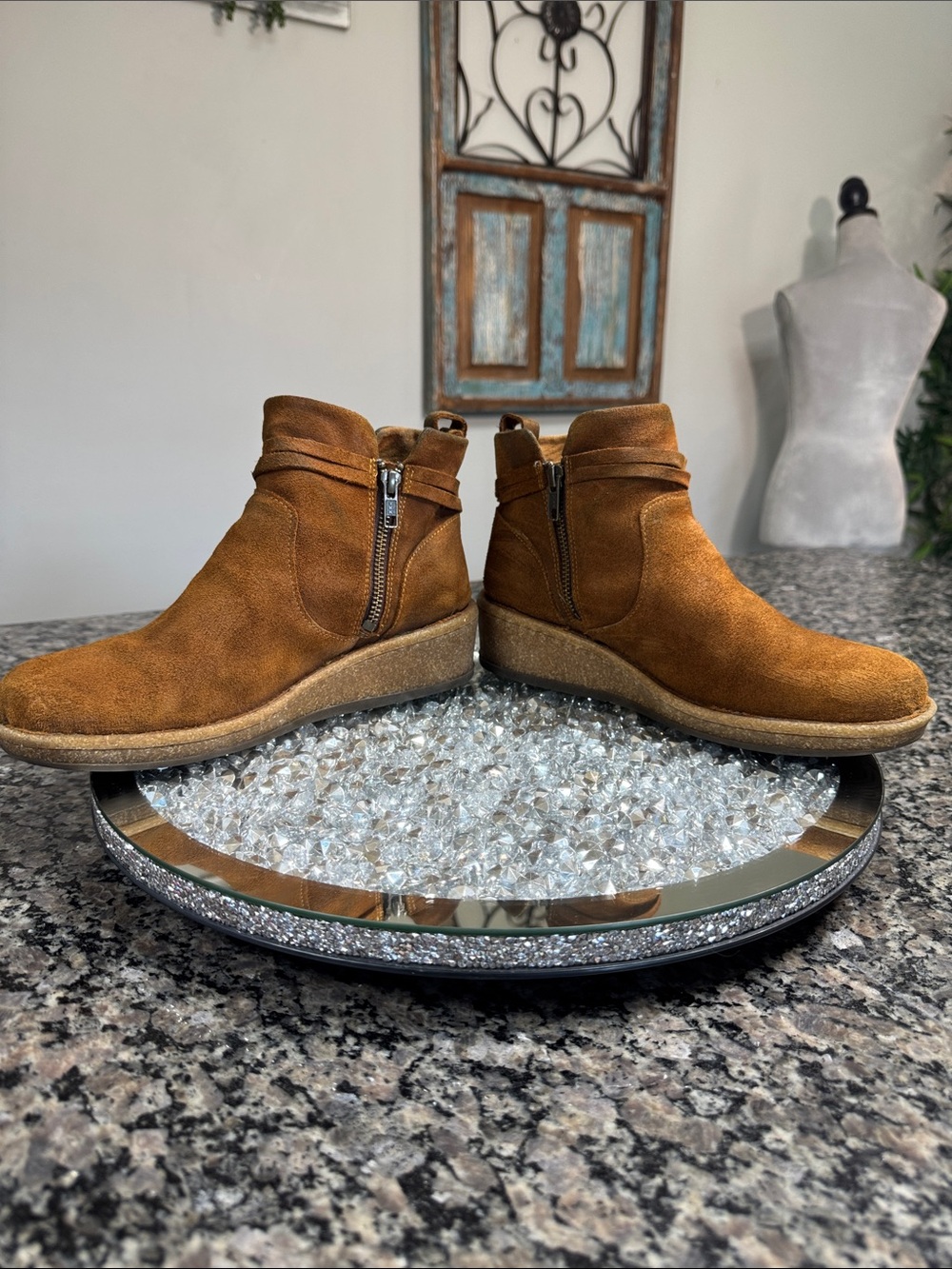 Born Women's Cognac Suede Ankle Booties with Side Tie - Picture 13 of 16